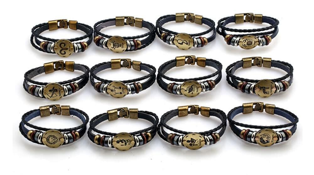 vmcoatdu Zodiac Cancer Alloy Leather Braided Rope Bracelet 8.8in Wrist