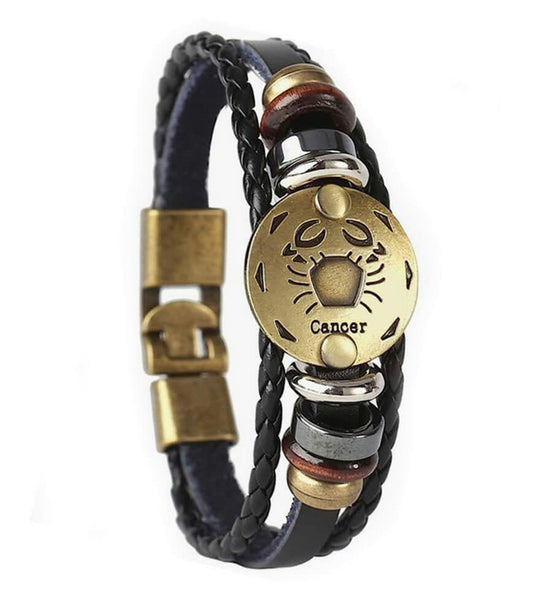 vmcoatdu Zodiac Cancer Alloy Leather Braided Rope Bracelet 8.8in Wrist