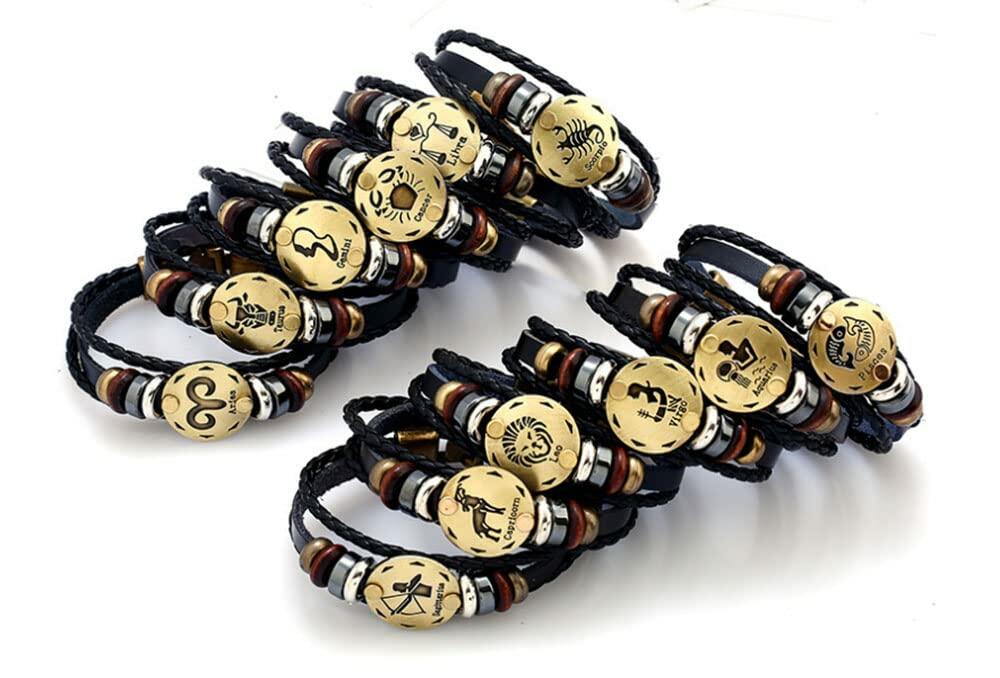 vmcoatdu Zodiac Cancer Alloy Leather Braided Rope Bracelet 8.8in Wrist