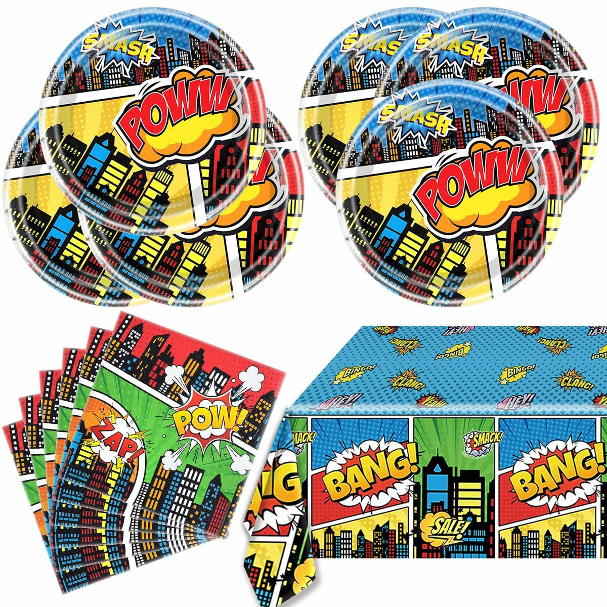 Generic 41pcs Blue Superheroes Birthday Party Tableware Plates Napkins Cloth
