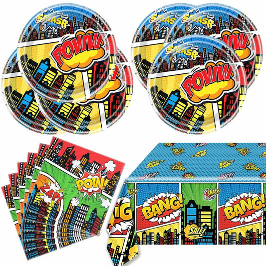 Generic 41pcs Blue Superheroes Birthday Party Tableware Plates Napkins Cloth
