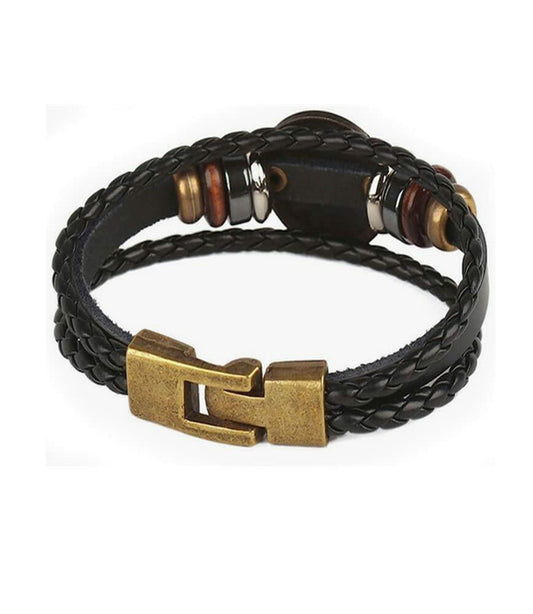 vmcoatdu Zodiac Cancer Alloy Leather Braided Rope Bracelet 8.8in Wrist
