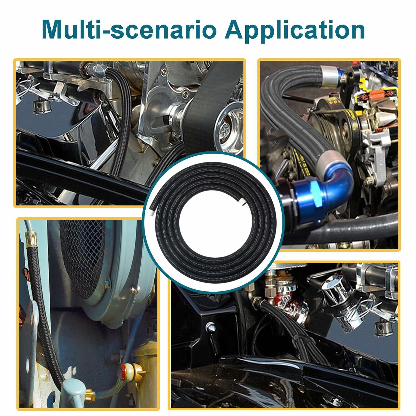 VWTNI 6AN PTFE Nylon Braided Fuel Line Hose 5FT E85 Compatible