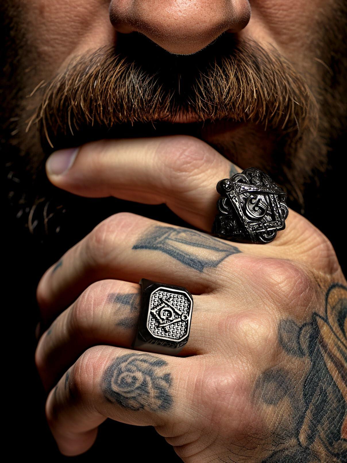 FaithHeart Men's Biker Ring Norse Runes Jewelry Gift for Boyfriend Size 11