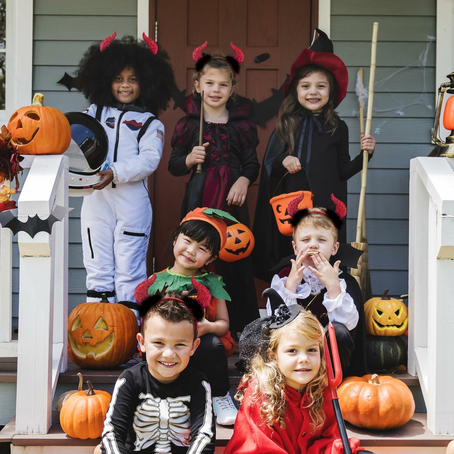 MDDRUIQI Halloween Devil Horns Headband Plus Size Women Red Green L