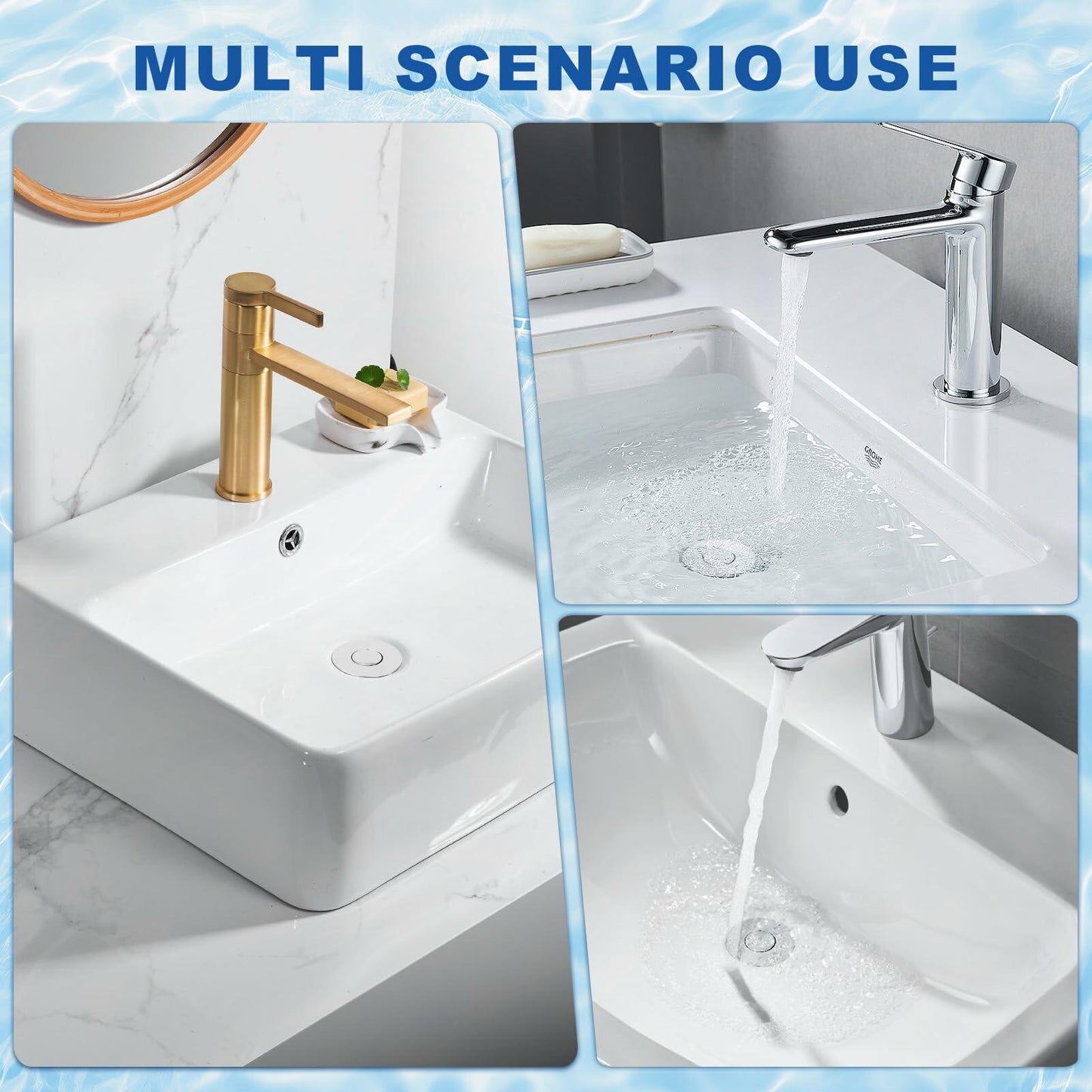 Ideandrain Bathroom Sink Stopper Drain Strainer Brass Pop Up 1.1-1.45 Inch