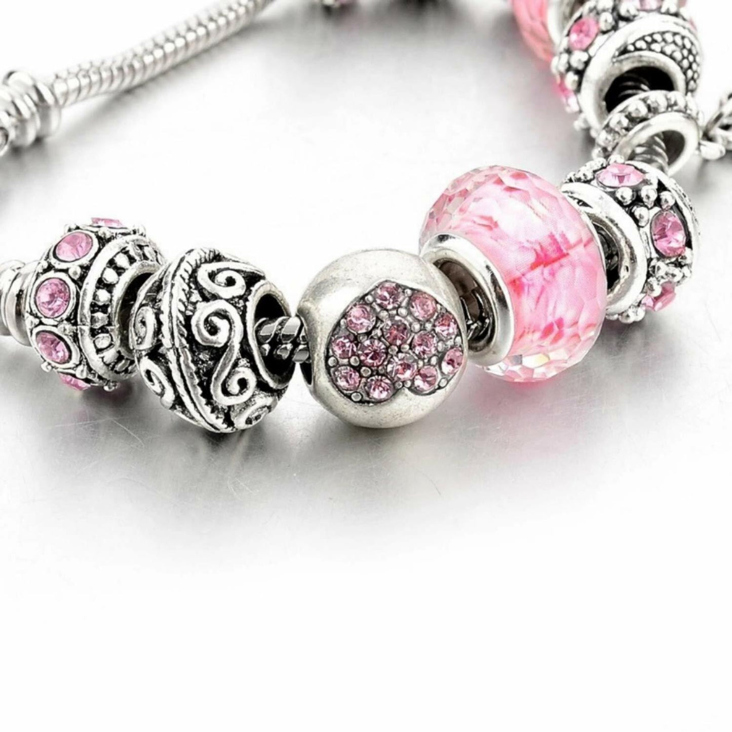 Sowist Capital Charms Silver Plated Pink Hearts Charm Bracelet Set 7.5+1.5"