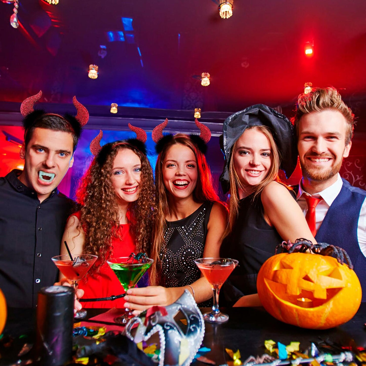 MDDRUIQI Halloween Devil Horns Headband Plus Size Women Red Green L