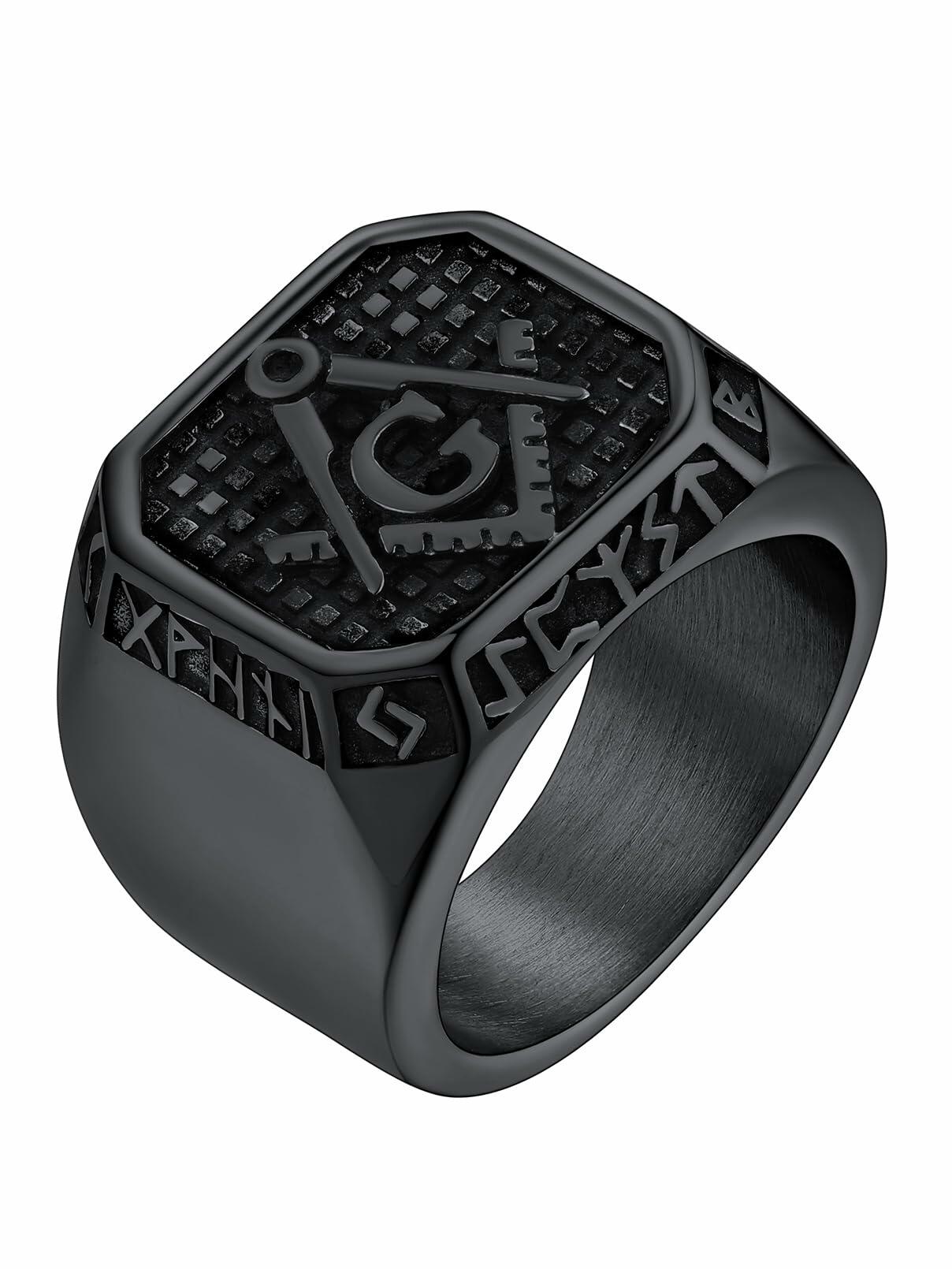 FaithHeart Men's Biker Ring Norse Runes Jewelry Gift for Boyfriend Size 11