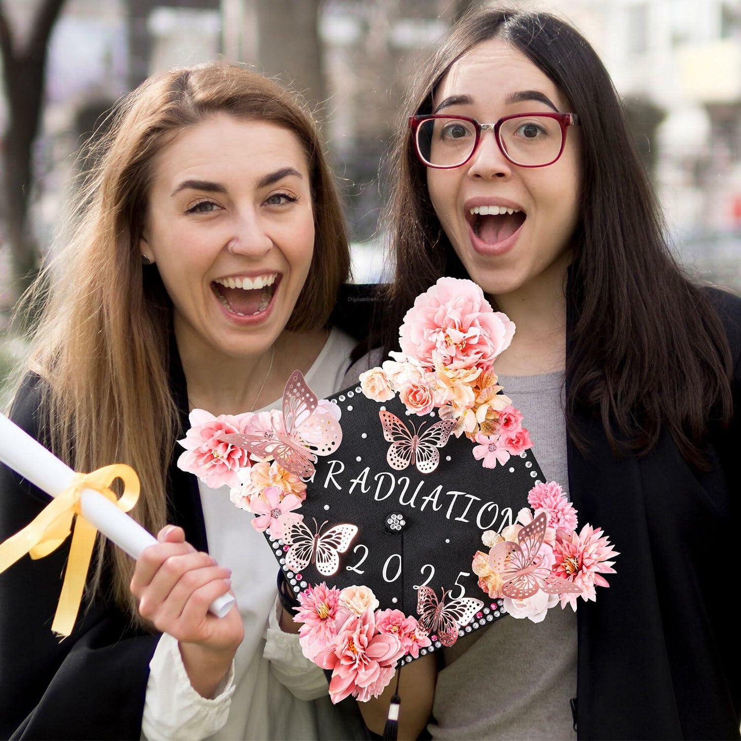 Kimkusia 2025 Graduation Cap Decorations Kit Pink Letters Flowers Topper