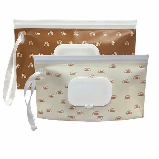 lethooly Baby Wipe Holder 2-Pack Portable Refillable Case Bohemian Sun & Rainbow
