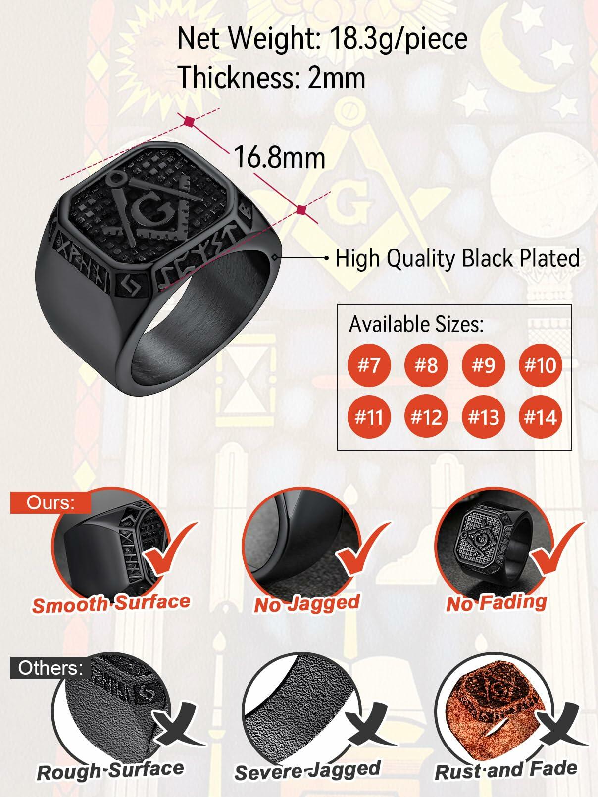 FaithHeart Men's Biker Ring Norse Runes Jewelry Gift for Boyfriend Size 11