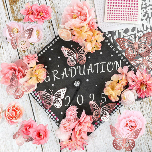 Kimkusia 2025 Graduation Cap Decorations Kit Pink Letters Flowers Topper