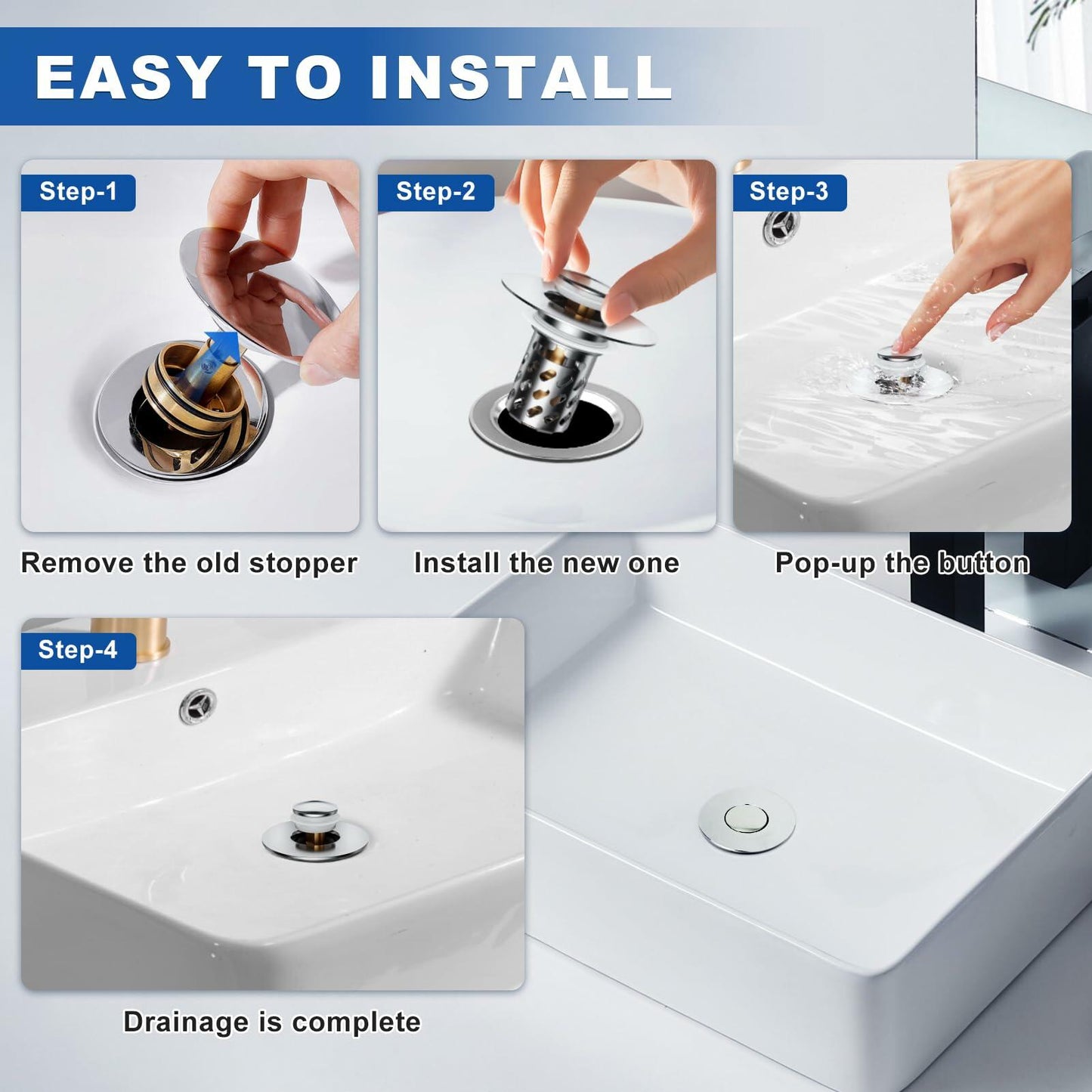 Ideandrain Bathroom Sink Stopper Drain Strainer Brass Pop Up 1.1-1.45 Inch