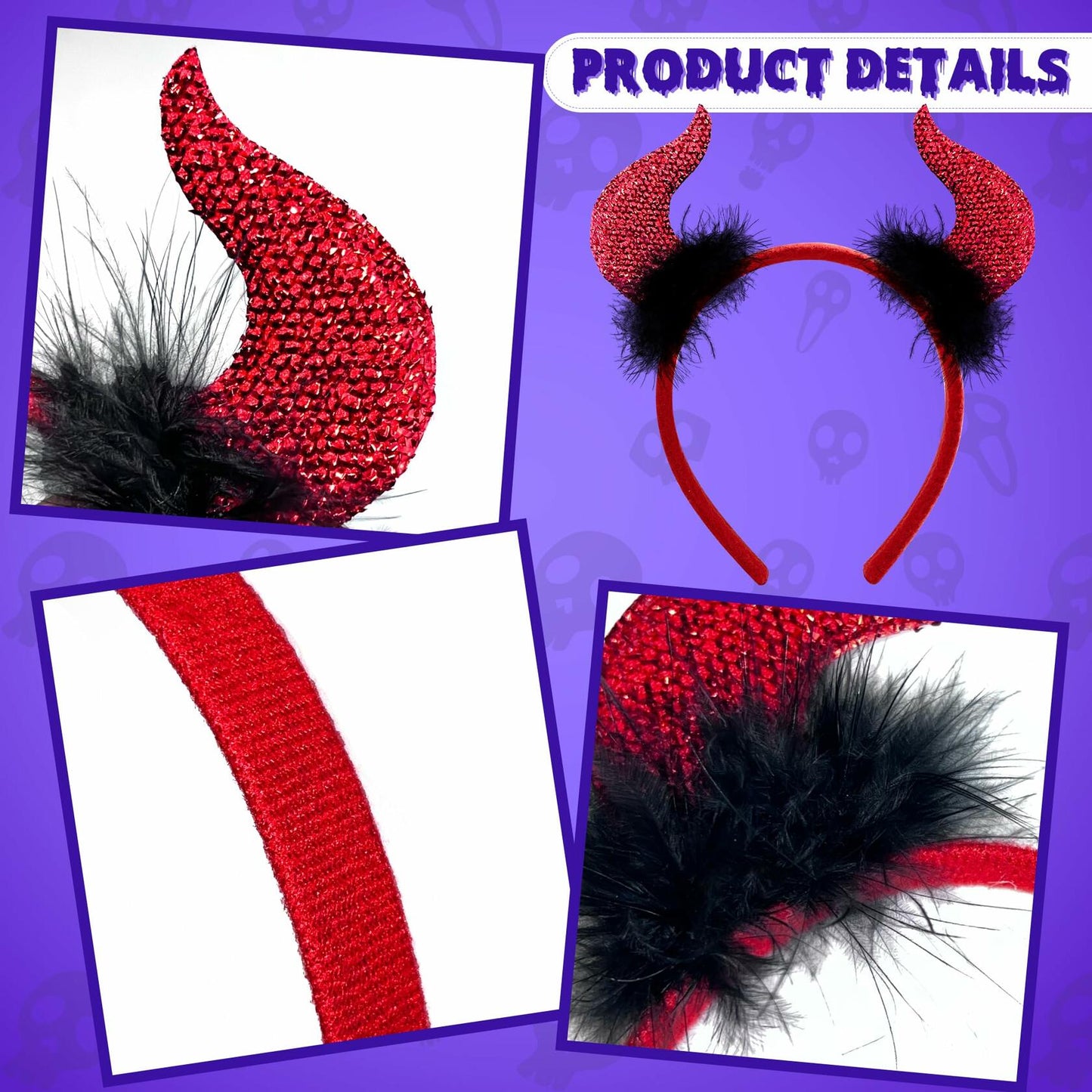 MDDRUIQI Halloween Devil Horns Headband Plus Size Women Red Green L