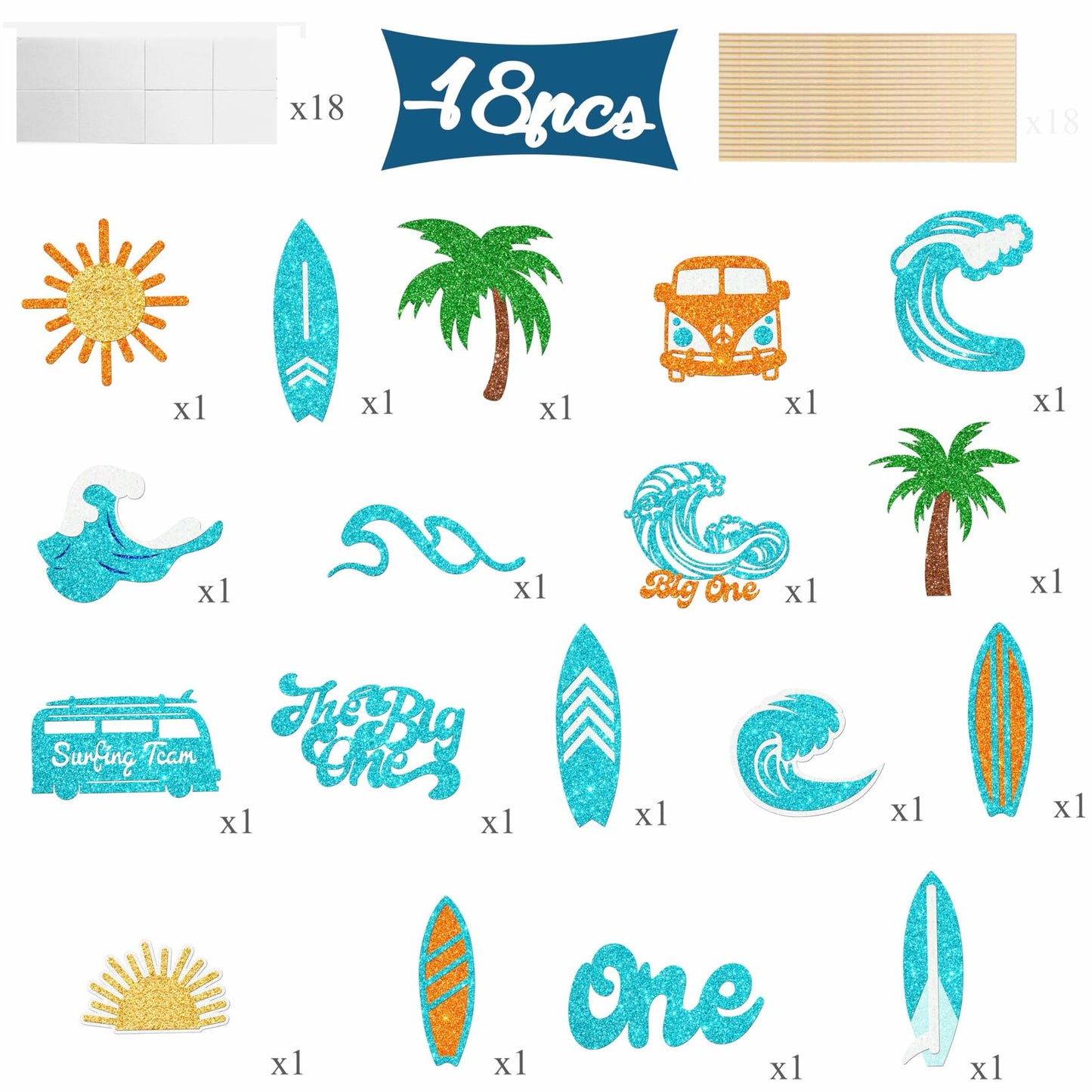 C L cooper life 18pcs Blue Glitter Surfing Centerpiece Sticks Foil Decor