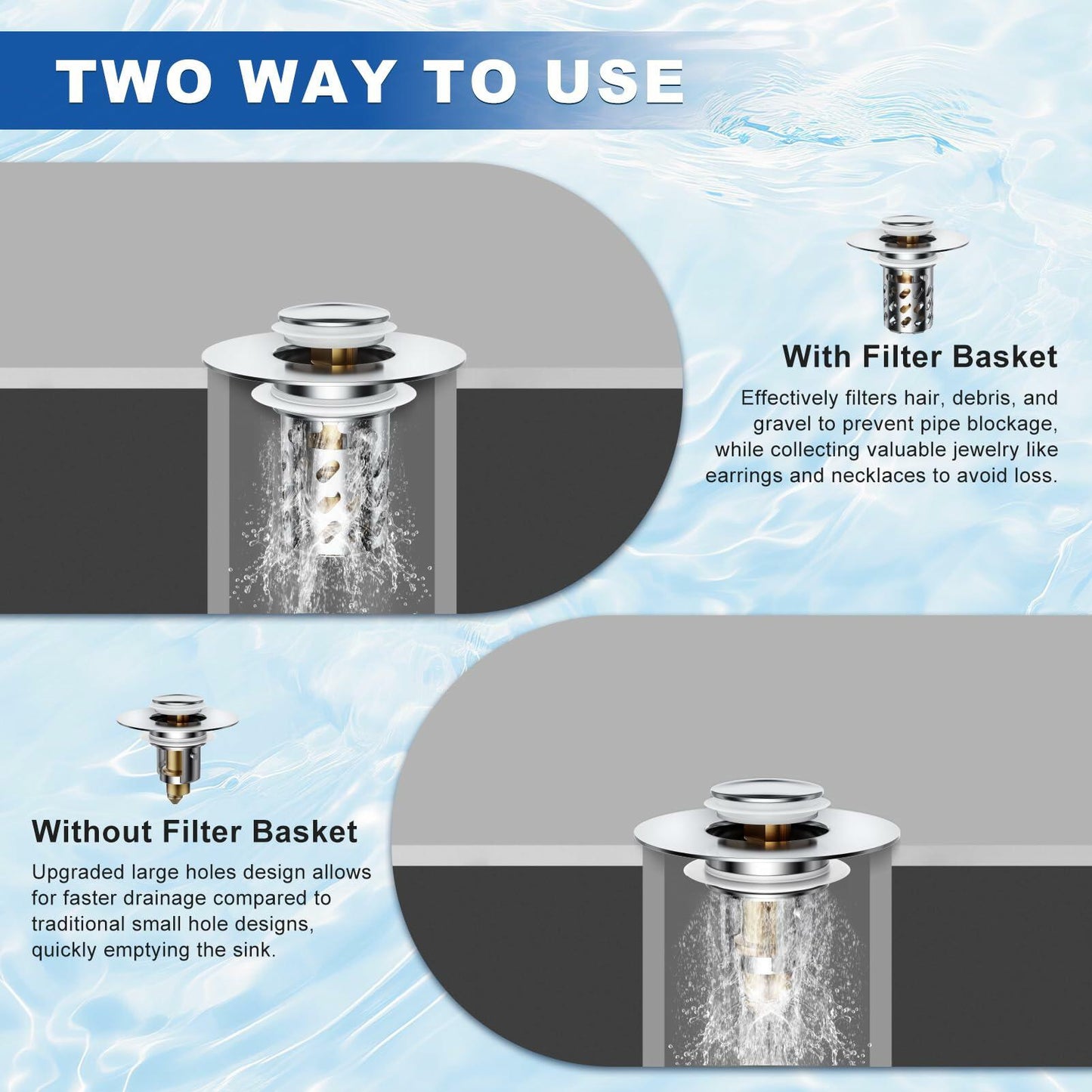 Ideandrain Bathroom Sink Stopper Drain Strainer Brass Pop Up 1.1-1.45 Inch