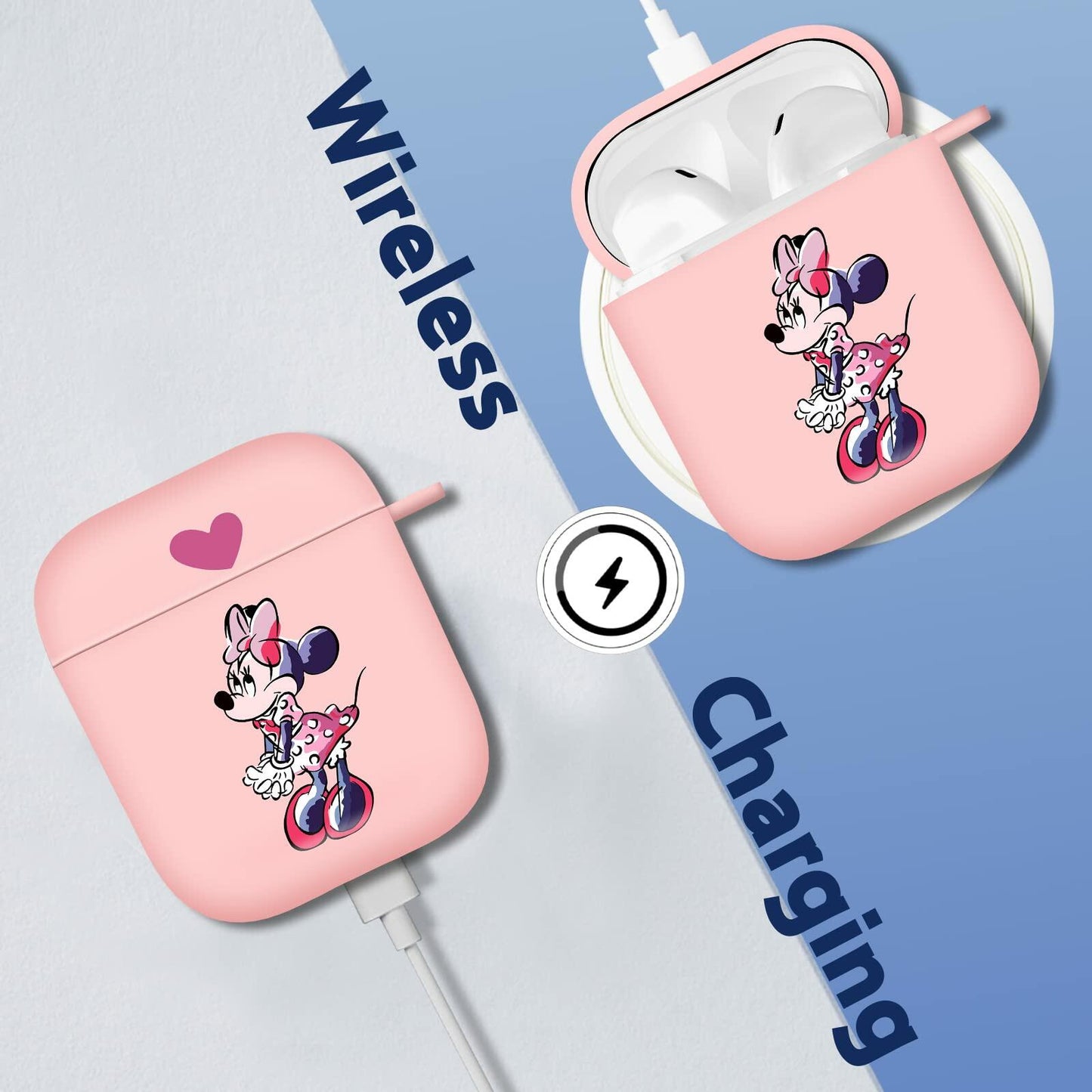 Jowhep Airpod Case 1st & 2nd Gen Pink Cute Cartoon TPU Keychain Shy Mini