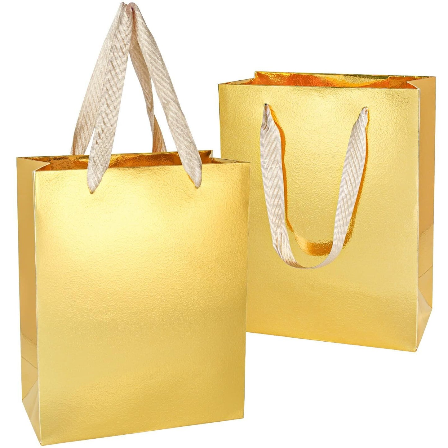 UnicoPak Gold Gift Bags 8x4x10in Glossy Embossed Medium 20 Pack