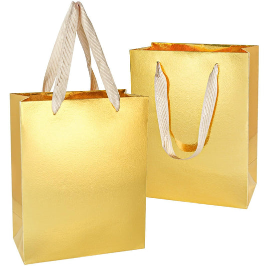 UnicoPak Gold Gift Bags 8x4x10in Glossy Embossed Medium 20 Pack