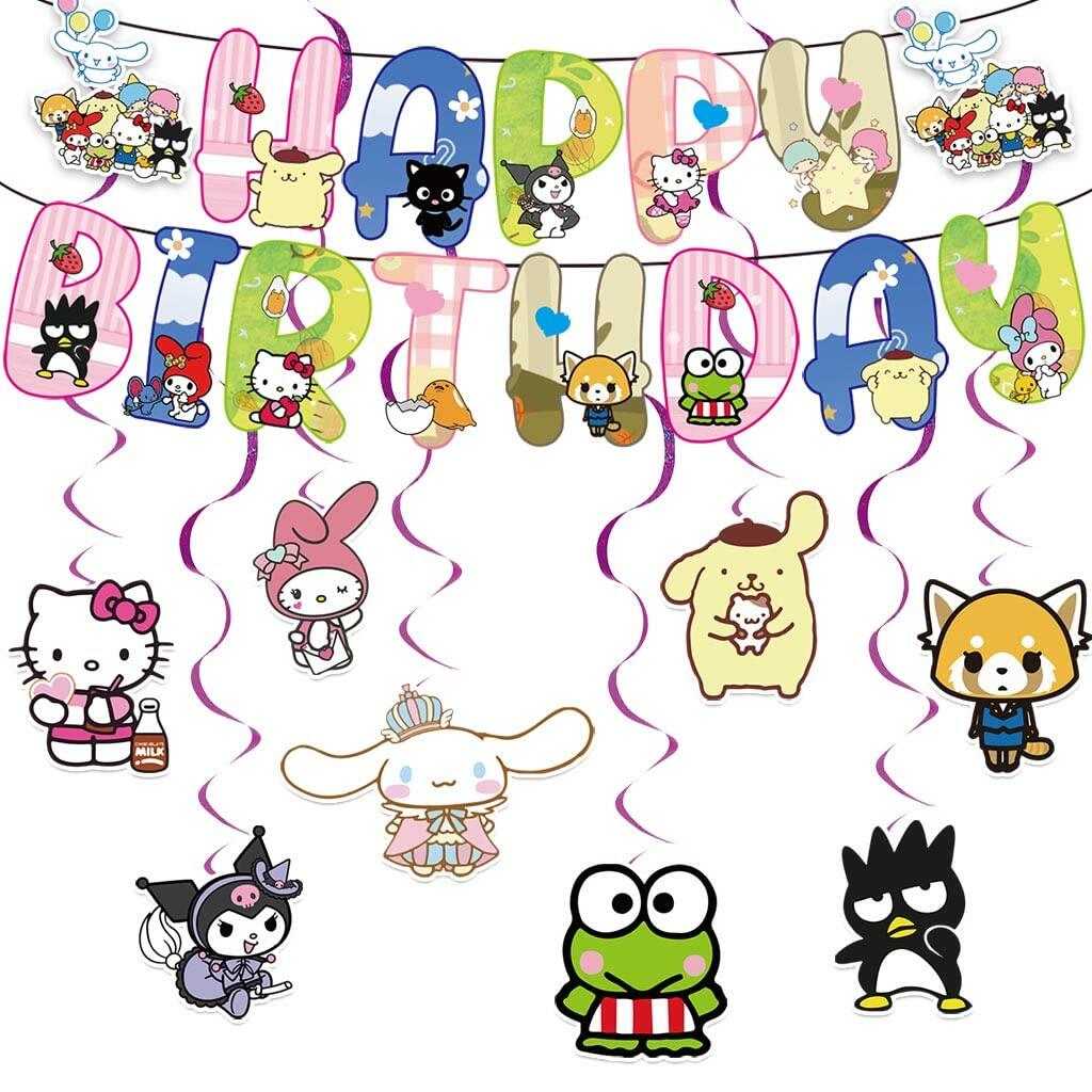 CcHLjh Kawaii Cat Birthday Party Supplies Banner & 8 Orange Hanging Swirls