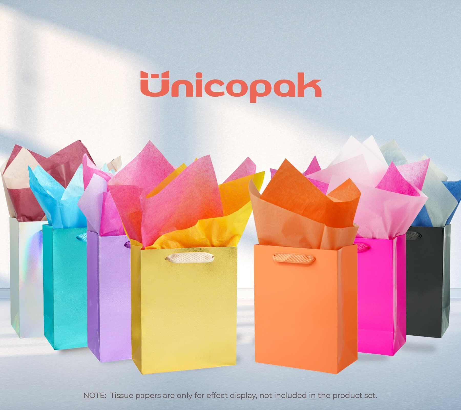 UnicoPak Gold Gift Bags 8x4x10in Glossy Embossed Medium 20 Pack