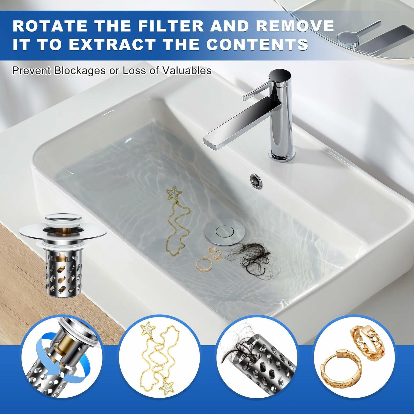 Ideandrain Bathroom Sink Stopper Drain Strainer Brass Pop Up 1.1-1.45 Inch