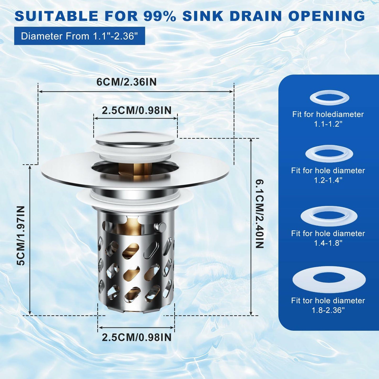 Ideandrain Bathroom Sink Stopper Drain Strainer Brass Pop Up 1.1-1.45 Inch