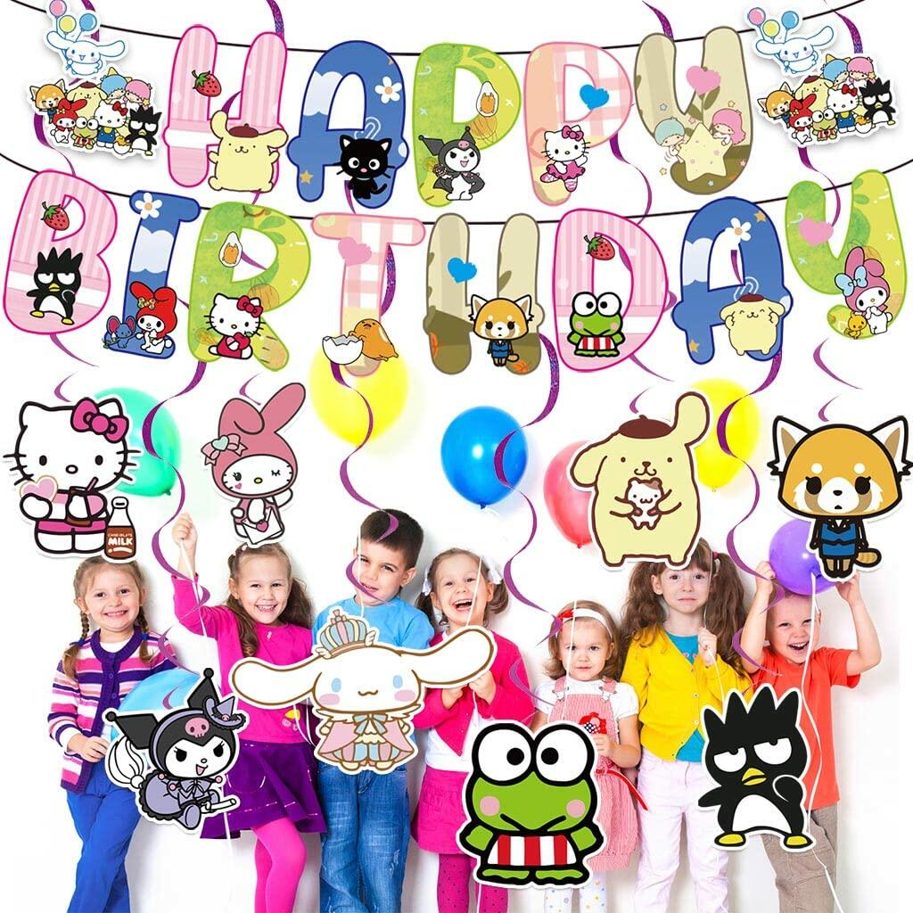 CcHLjh Kawaii Cat Birthday Party Supplies Banner & 8 Orange Hanging Swirls