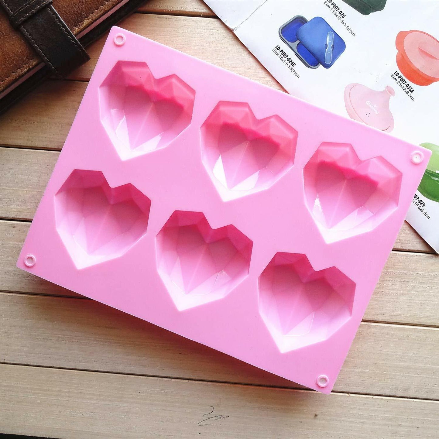 fine life 2 Pcs 3D Diamond Heart Silicone Mold 6 Cavities Mold-B Color