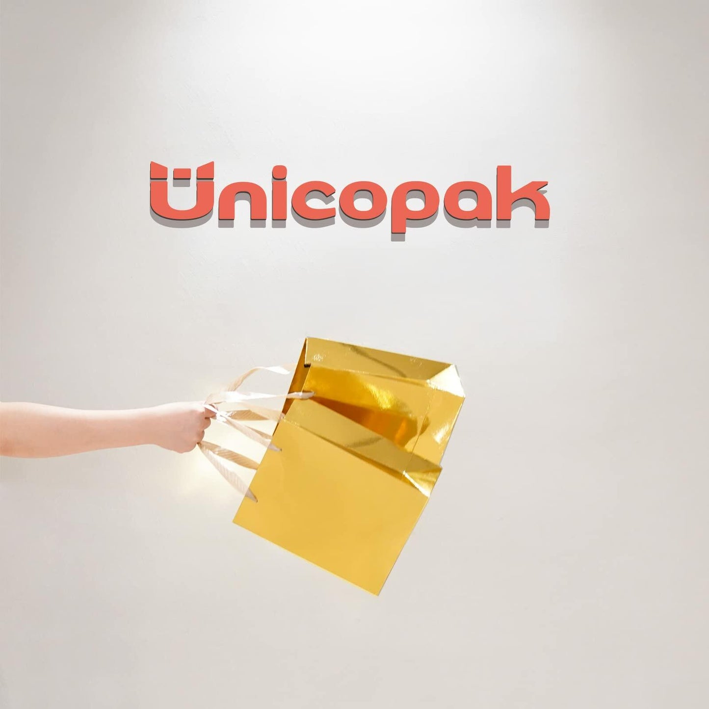 UnicoPak Gold Gift Bags 8x4x10in Glossy Embossed Medium 20 Pack