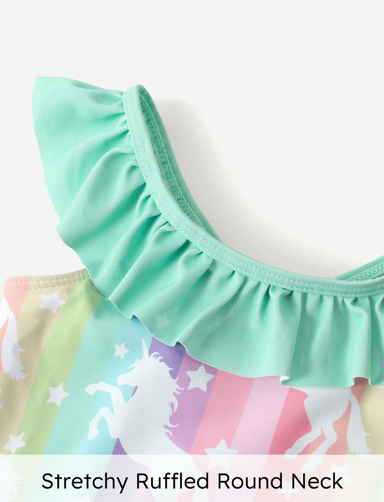PATPAT Baby Girl Unicorn Ruffle One Piece Swimsuit Aqua Green Size 3-6M