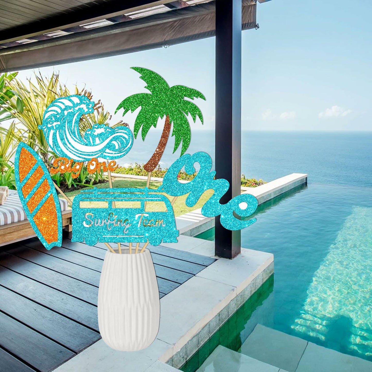 C L cooper life 18pcs Blue Glitter Surfing Centerpiece Sticks Foil Decor