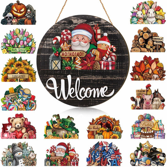 [Like New] Yousoontic 17 Pc 12" Magnetic Welcome Door Sign Rustic Fall Decor Stylish Color