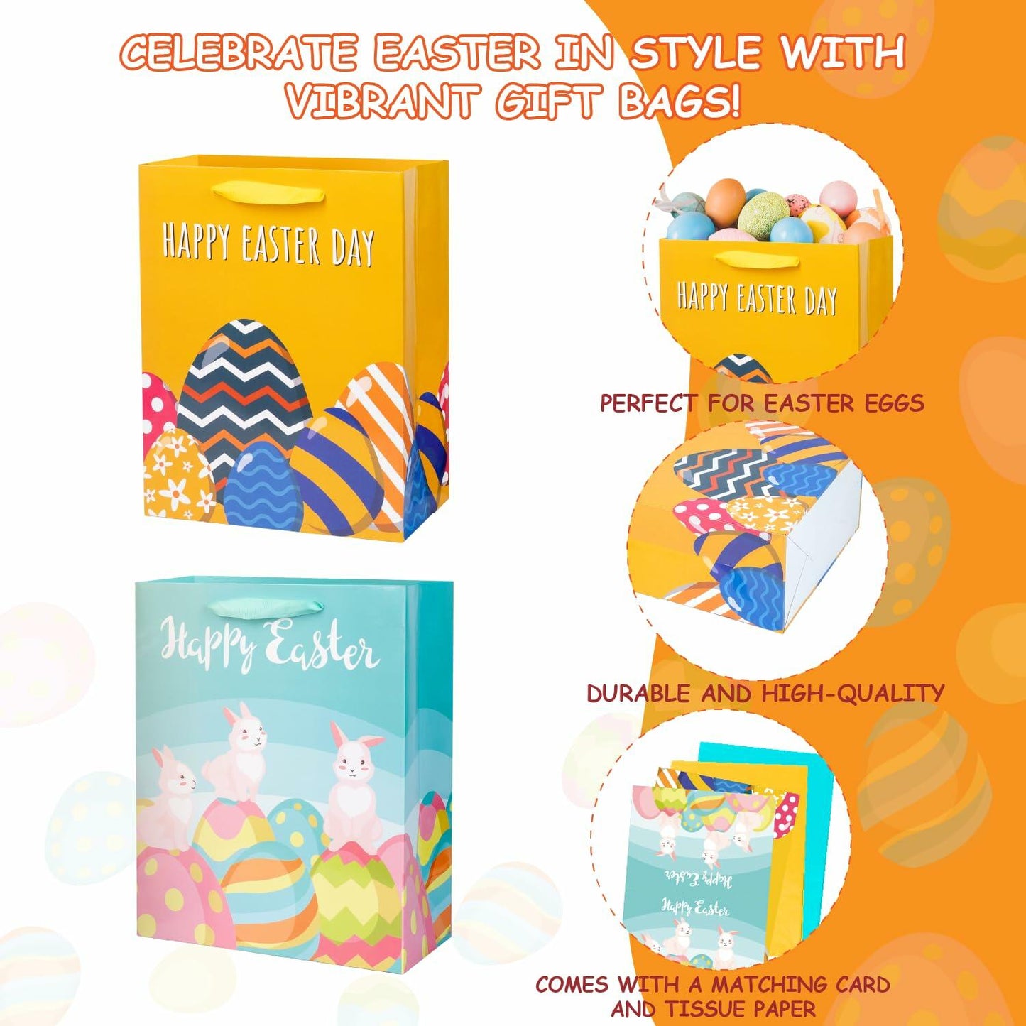 Ranfashiong 2Pcs 12.6" Easter Gift Bags Yellow Green Rabbit Eggs