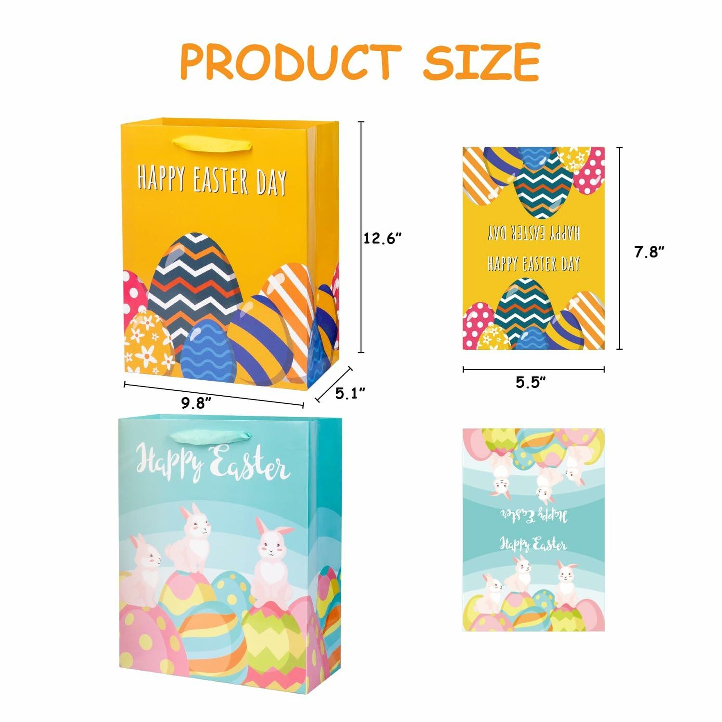 Ranfashiong 2Pcs 12.6" Easter Gift Bags Yellow Green Rabbit Eggs