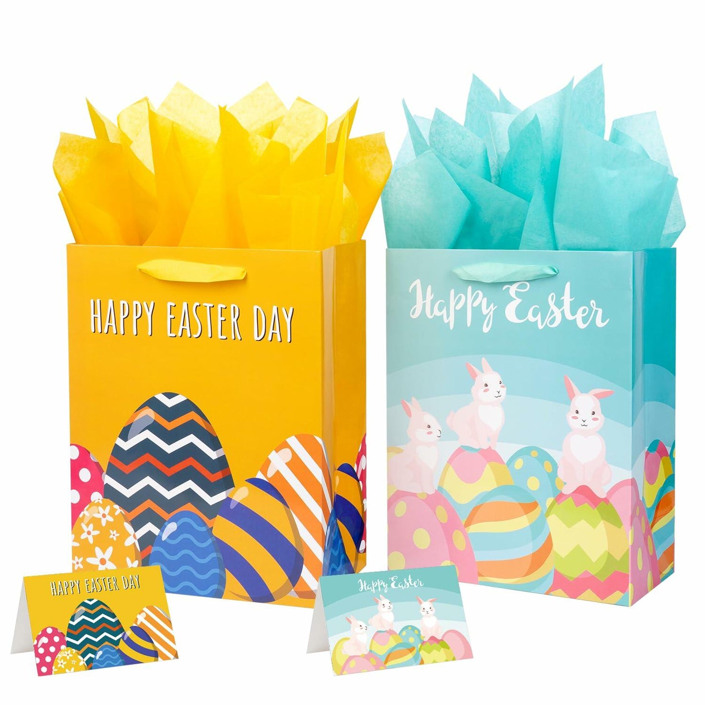 Ranfashiong 2Pcs 12.6" Easter Gift Bags Yellow Green Rabbit Eggs