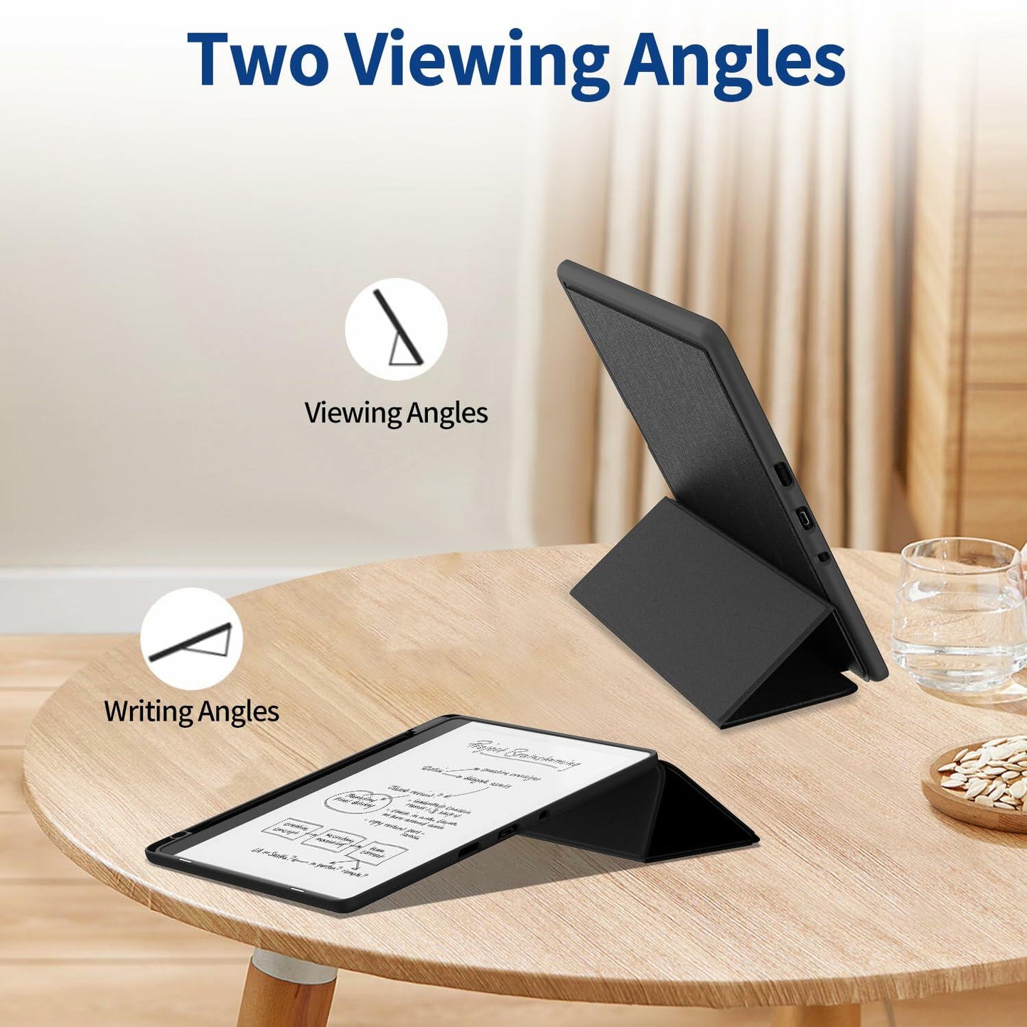 Sanyetral PU Leather Stand Cover Two Angles Pen Holder Auto Sleep/Wake Black