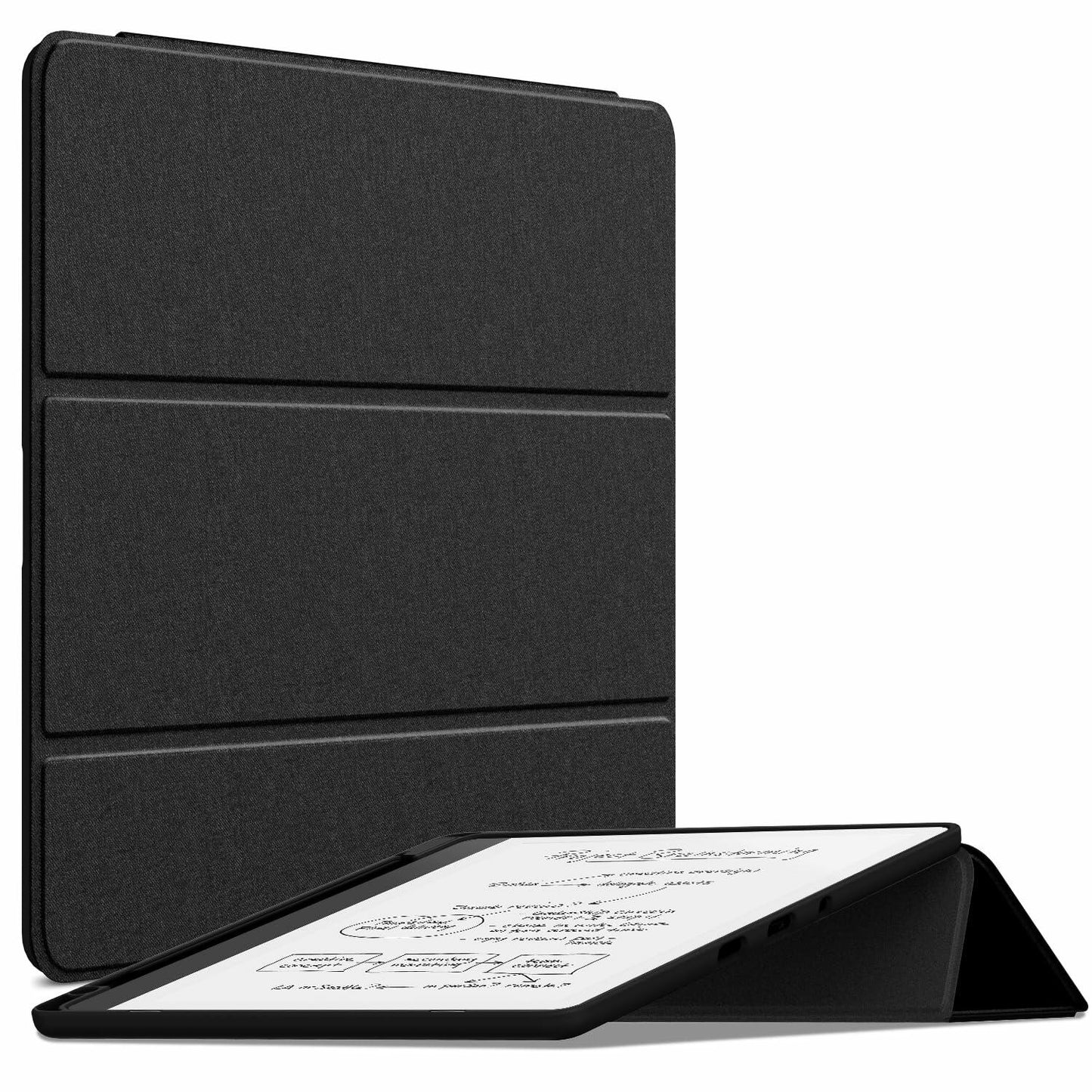 Sanyetral PU Leather Stand Cover Two Angles Pen Holder Auto Sleep/Wake Black