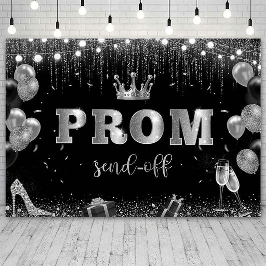 AIBIIN 7x5ft Black Silver Prom Send Off Backdrop Banner Graduation 2025