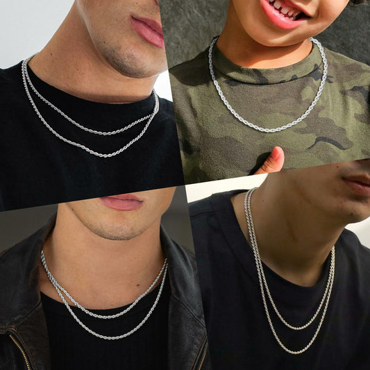 Reoxvo Stainless Steel Silver Rope Chain Necklace Men 22in 4mm