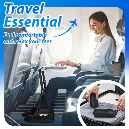 GEVORT Airplane Foot Hammock Travel Footrest Adjustable Portable Black