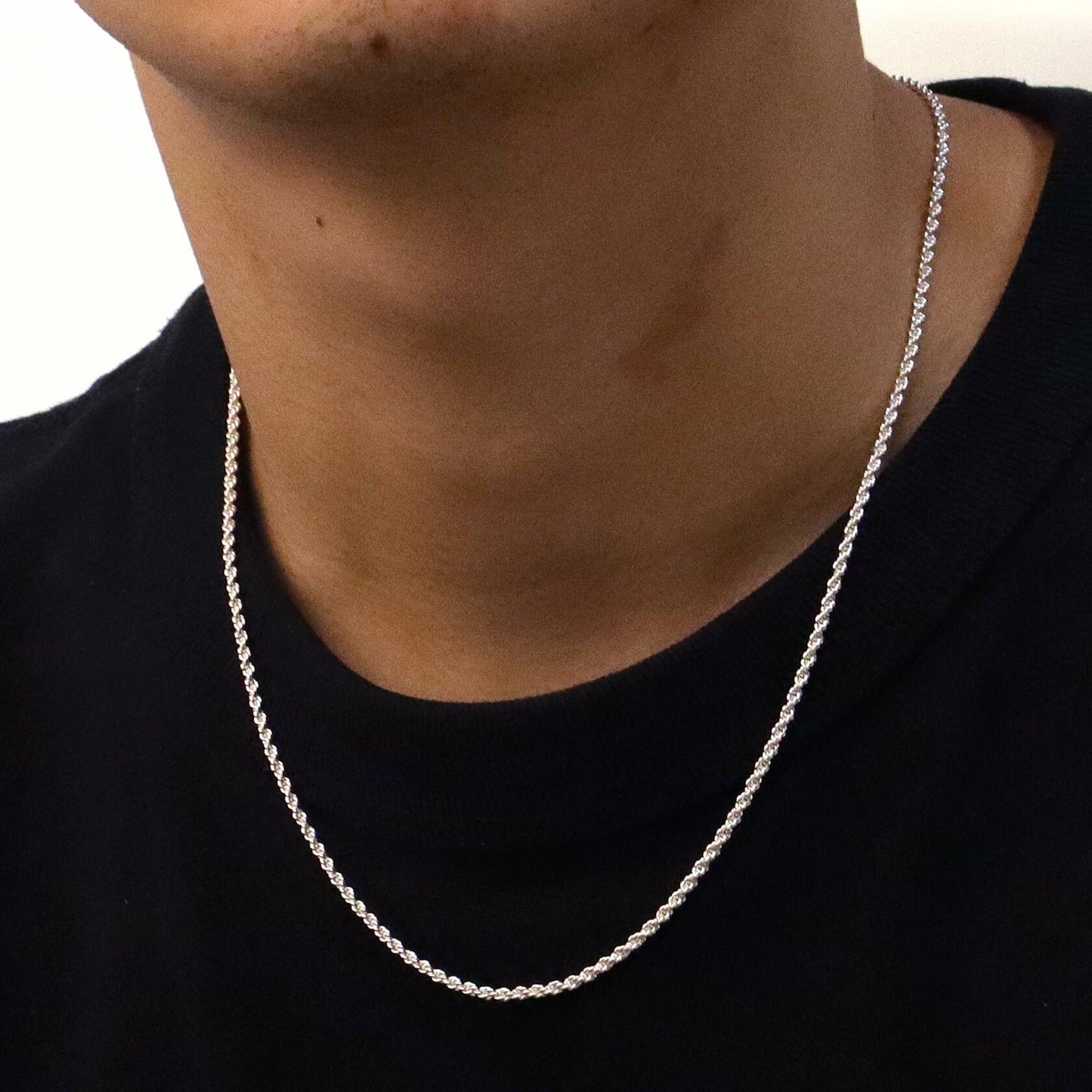 Reoxvo Stainless Steel Silver Rope Chain Necklace Men 22in 4mm