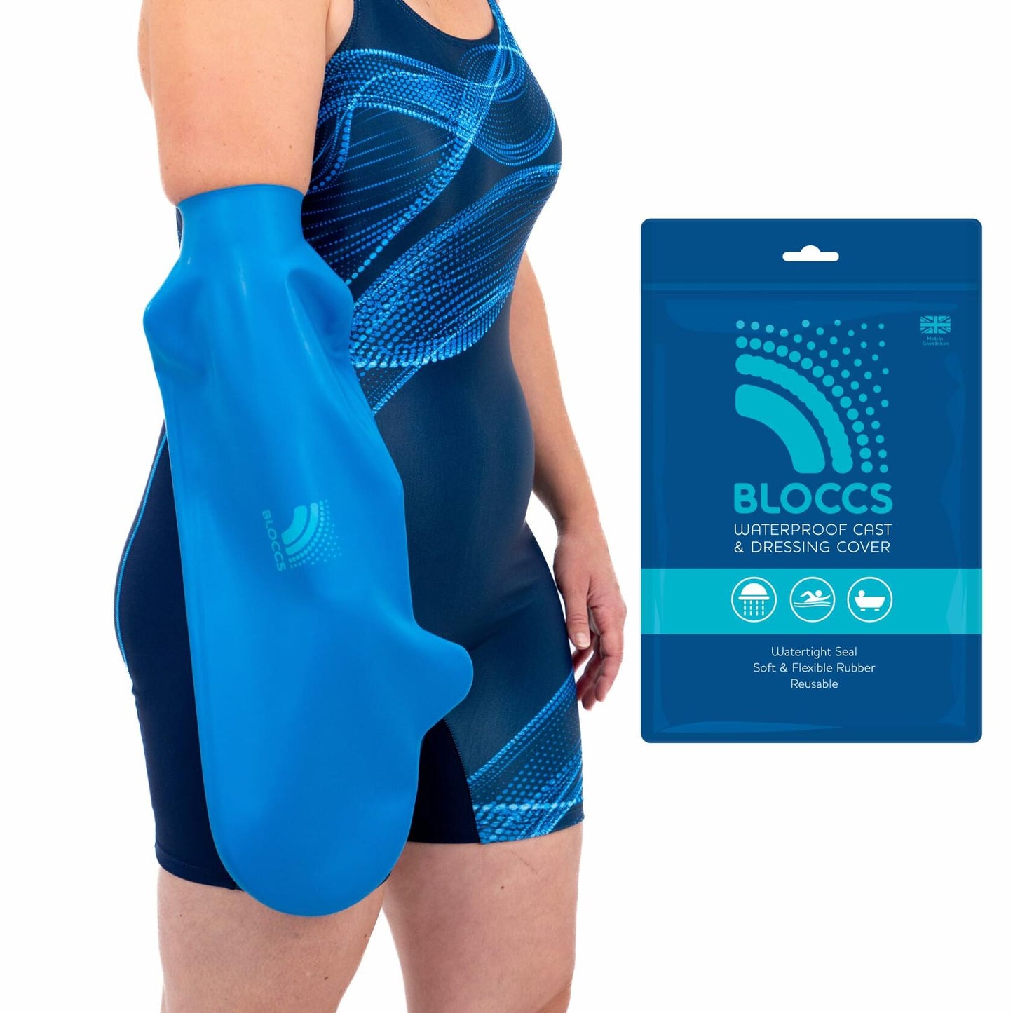 BLOCCS Waterproof Cast Cover Shower Swim Bag Blue 1 Count Adult Short Arm