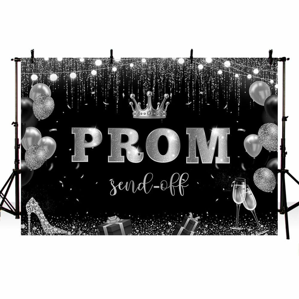 AIBIIN 7x5ft Black Silver Prom Send Off Backdrop Banner Graduation 2025