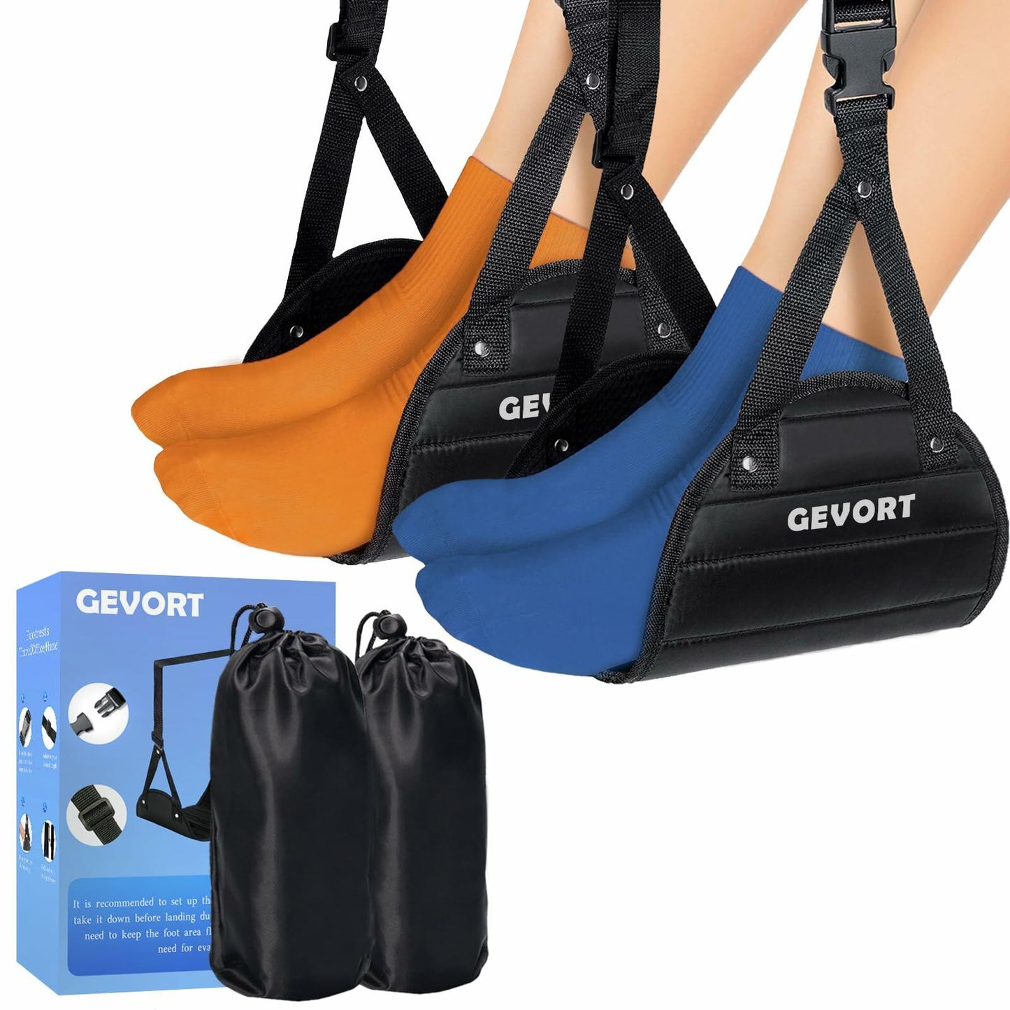 GEVORT Airplane Foot Hammock Travel Footrest Adjustable Portable Black