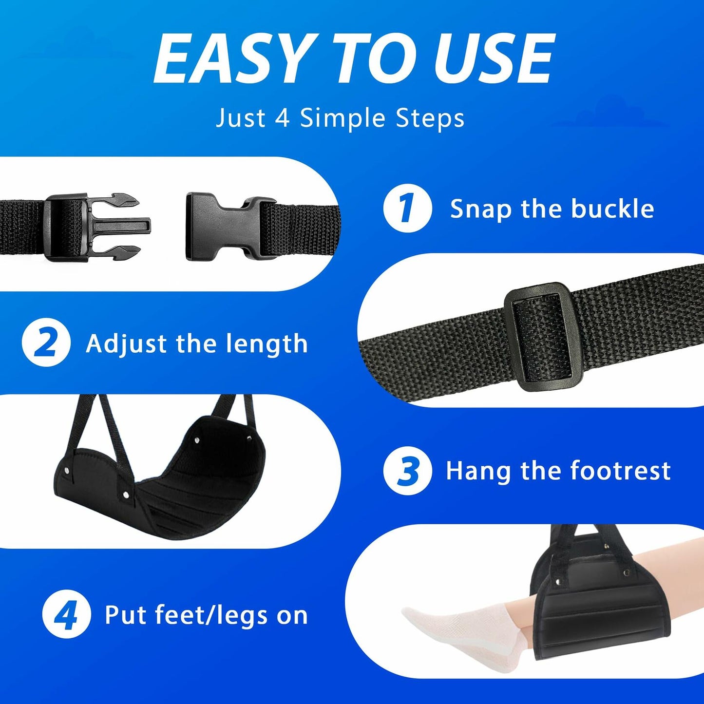 GEVORT Airplane Foot Hammock Travel Footrest Adjustable Portable Black