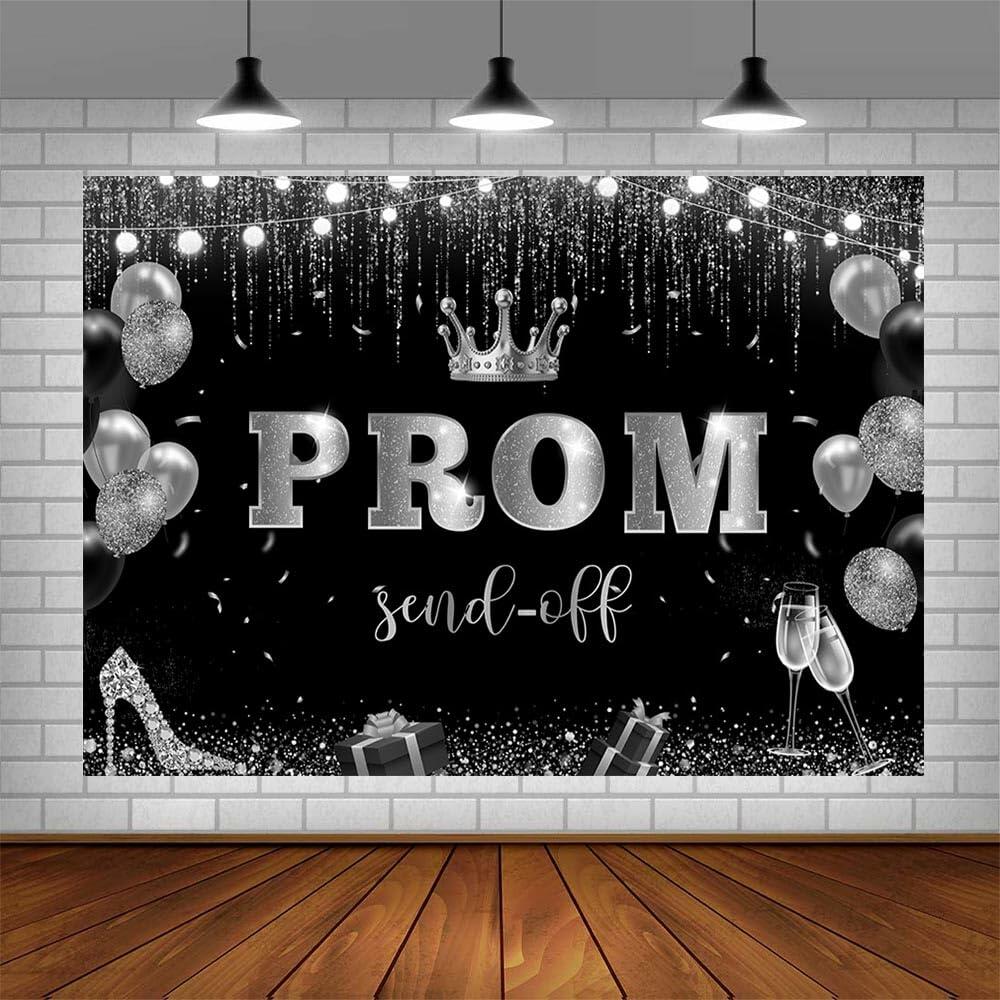 AIBIIN 7x5ft Black Silver Prom Send Off Backdrop Banner Graduation 2025