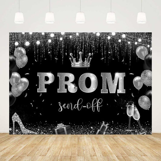 AIBIIN 7x5ft Black Silver Prom Send Off Backdrop Banner Graduation 2025