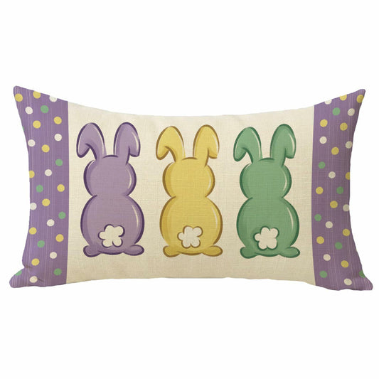 Fahrendom Easter Peeps Bunny Lumbar Pillow Case12x20 Purple Rabbit Cotton Linen